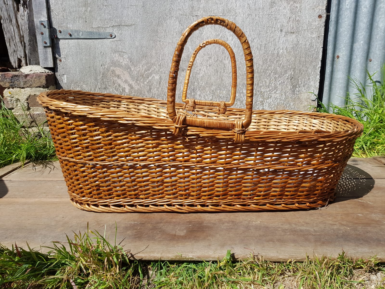 Former Couffin Bed Baby Wicker Braided With Anses - Vintage Matelas