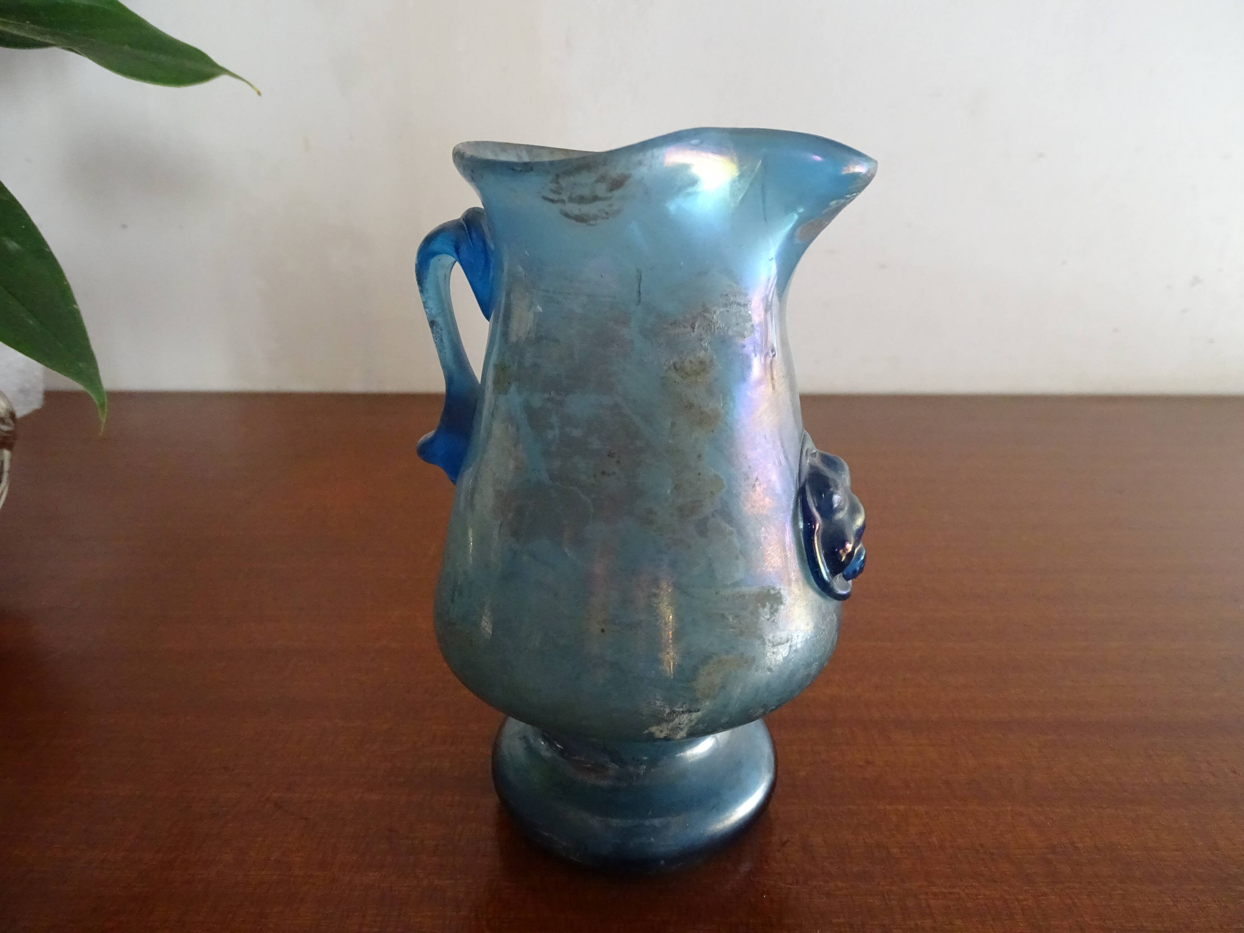 Vase with handle and spout Scavo Seguso Vetri d'Arte iridescent glass Murano 1950