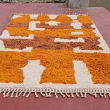 Tapis Beni Ouarain 300x200 cm – Laine épaisse, motifs berbères ocre & écru,