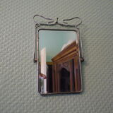 Miroir de barbier bi pied, mode suspension, biseauté, métal chromé - années 70