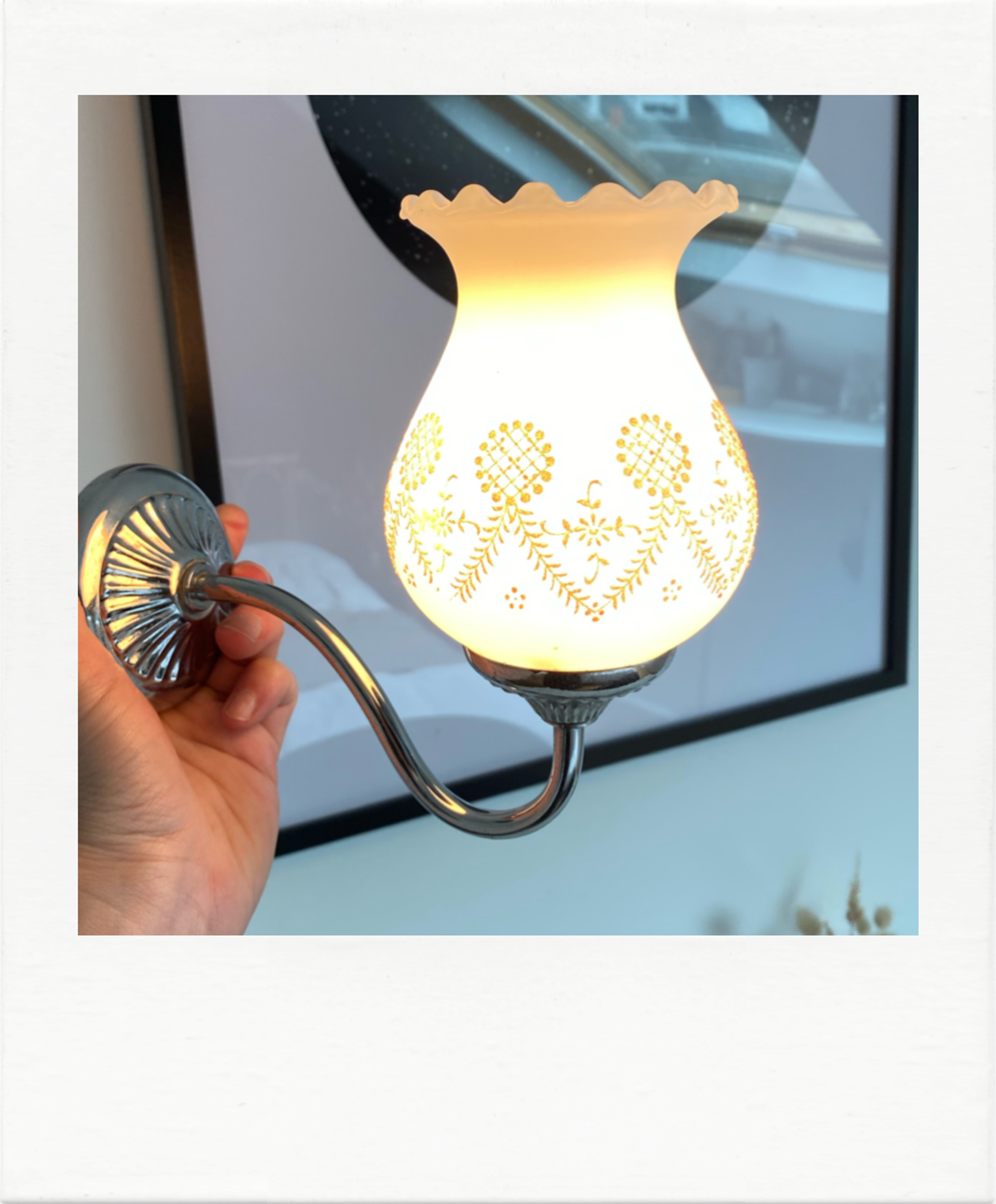 Chrome and opaline applique, touches of pink