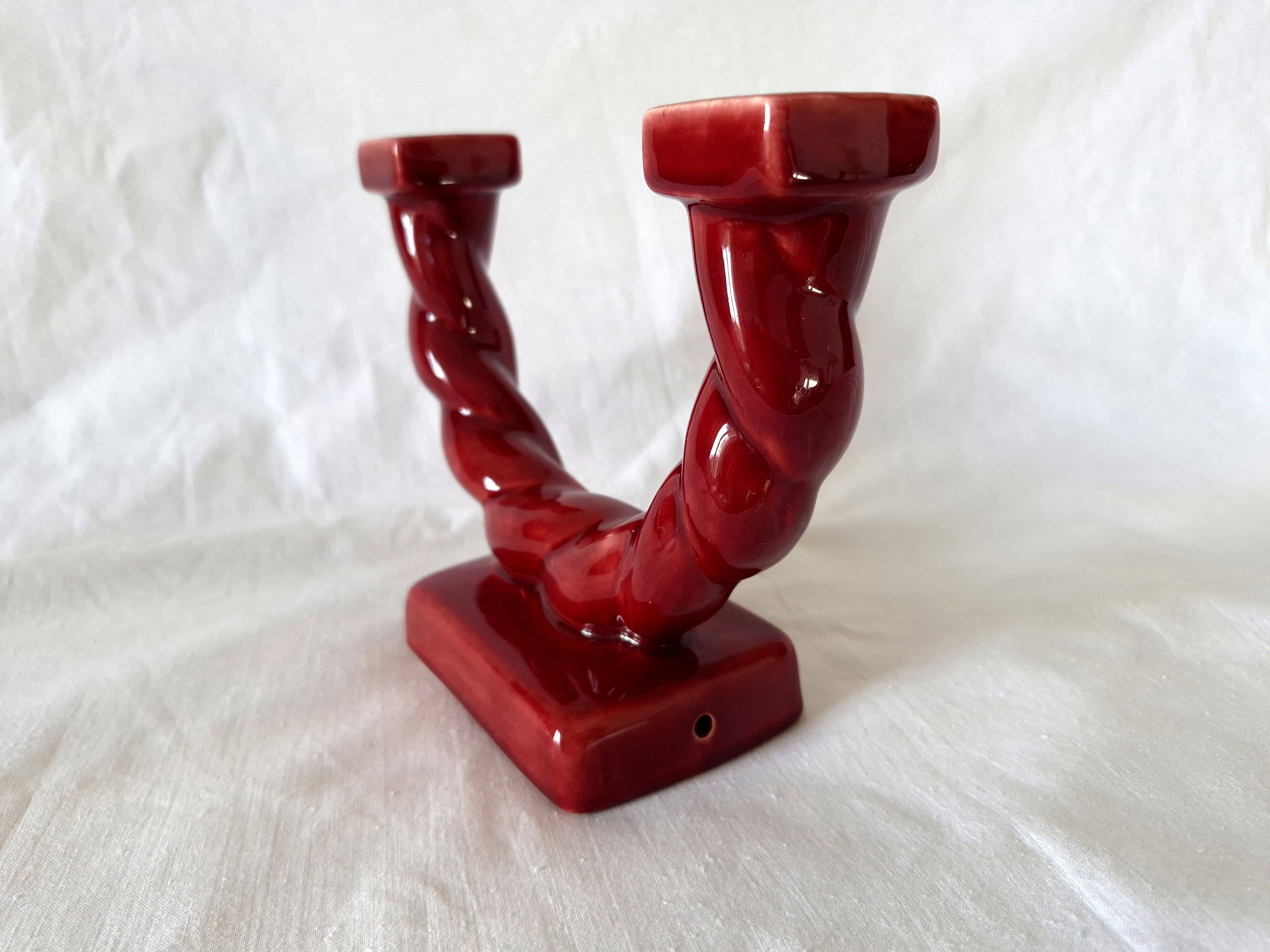 Ceramic chandelier, signed LONGCHAMP, twisted old red