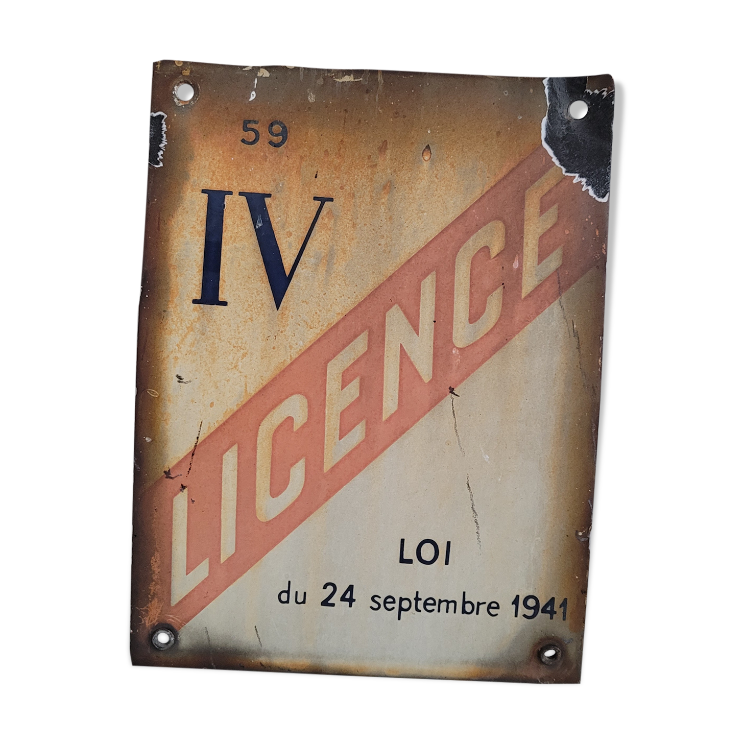 License IV enamelled plate