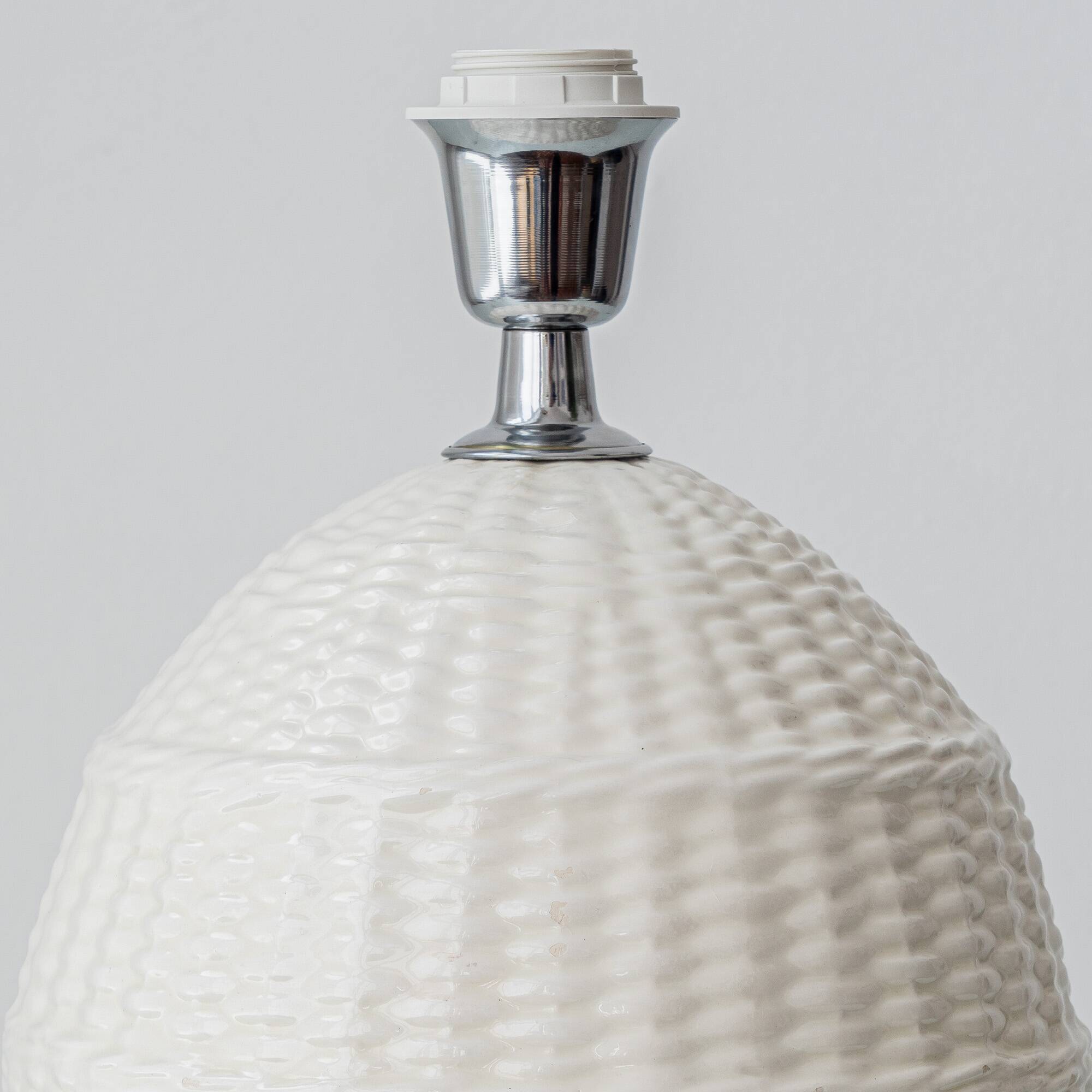 Pair of white ceramic table lamps with faux wicker texture, Spanish coastal design, 1970s