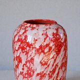 Large handcrafted vase in red speckled glazed ceramic.