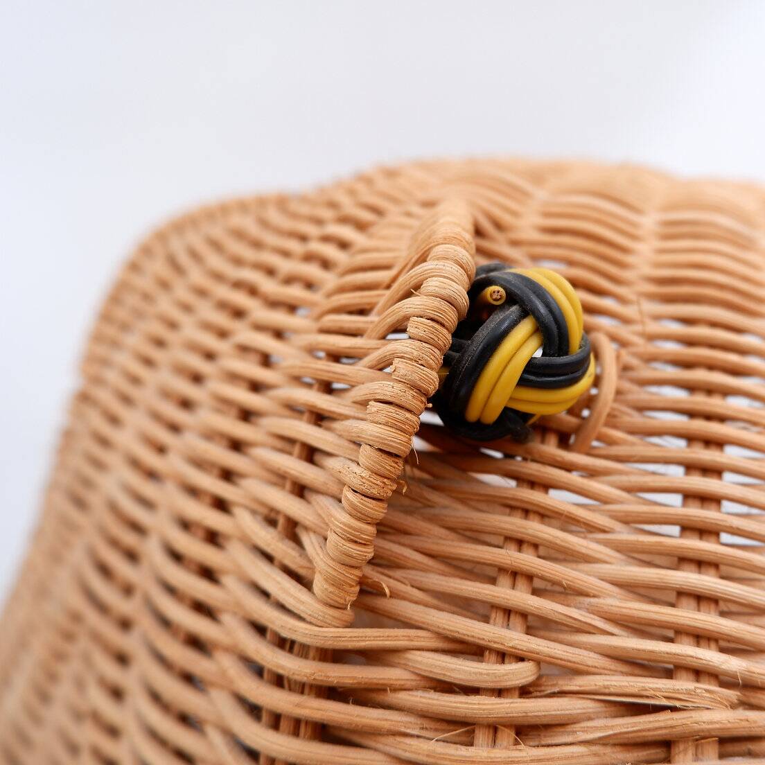 Vintage wicker frog and scoubidou, Olivier Cajan, 1970s