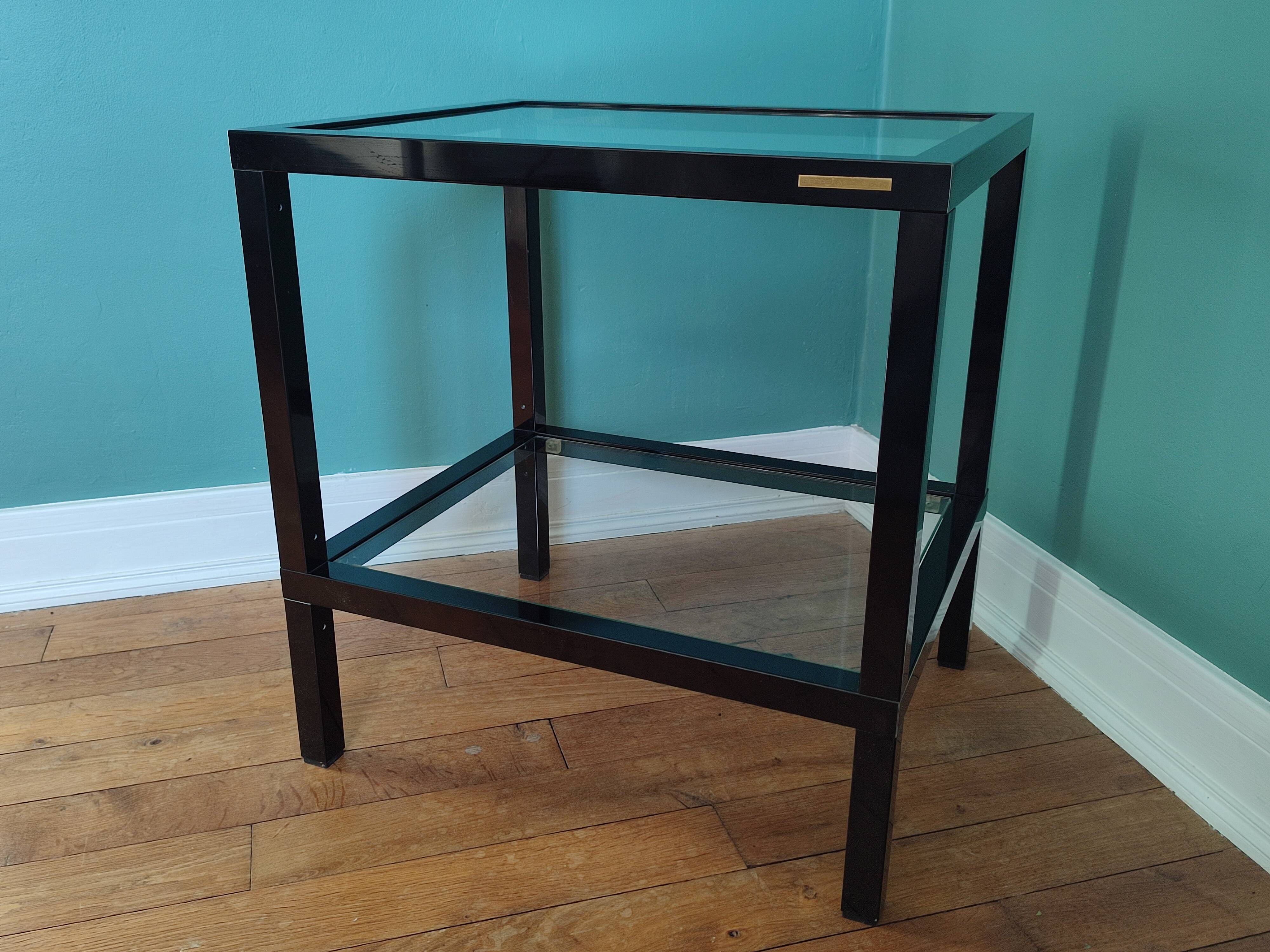 Rectangular table, end of sofa in metal and glass Vintage Vandel stone