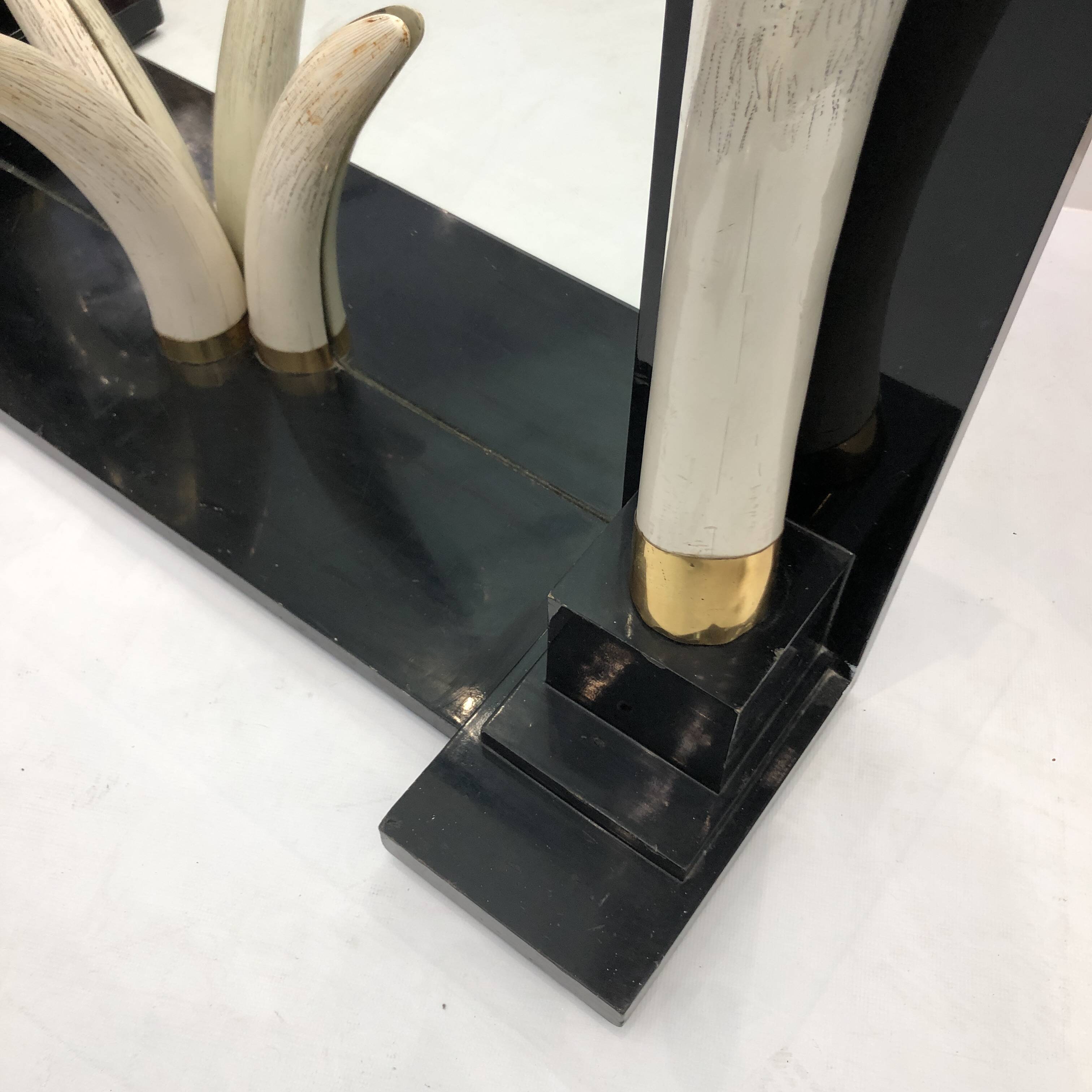 Versailles collection elephant faux tusk ebony console table mirror glass 1970s