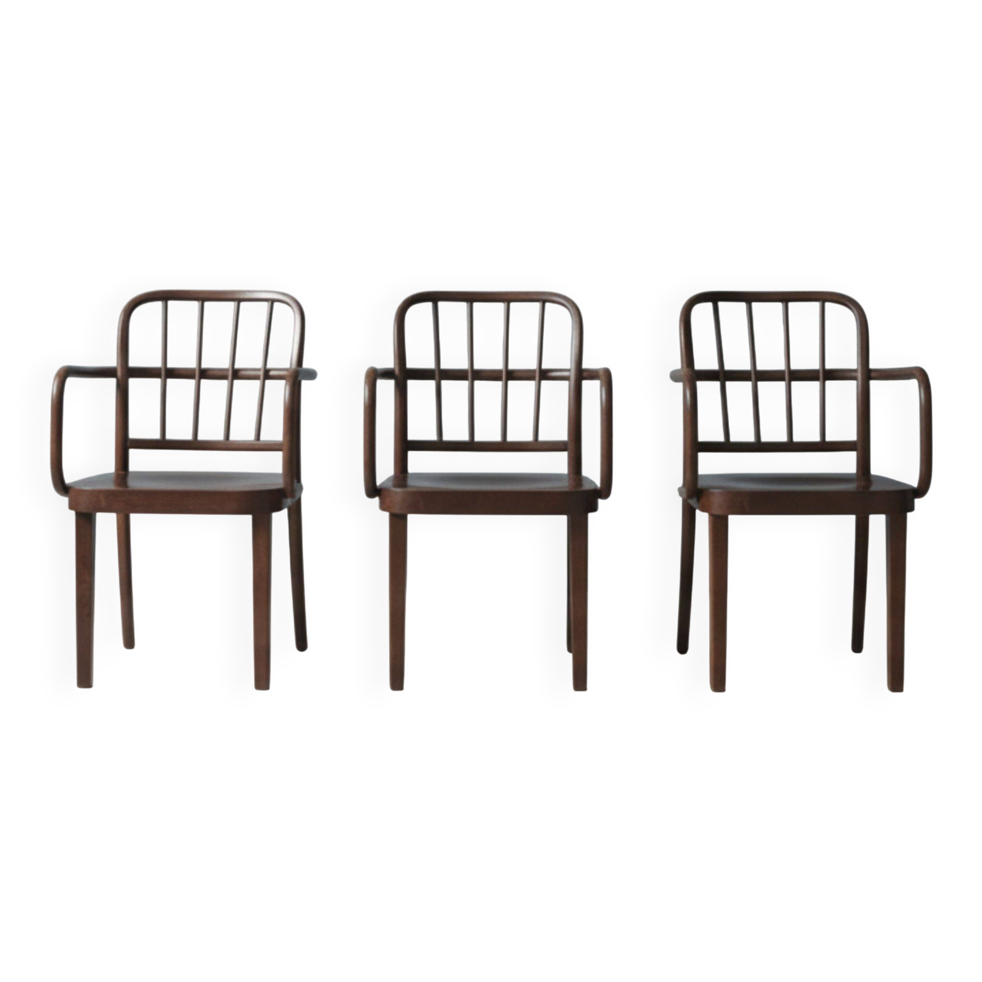 Set of 3 bentwood armchairs attributed to Josef Hoffmann for Thonet, Czechoslovakia, 1930s–1950s