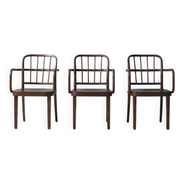 Set of 3 bentwood armchairs attributed to Josef Hoffmann for Thonet, Czechoslovakia, 1930s–1950s