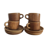 4 stoneware coffee cups and saucers