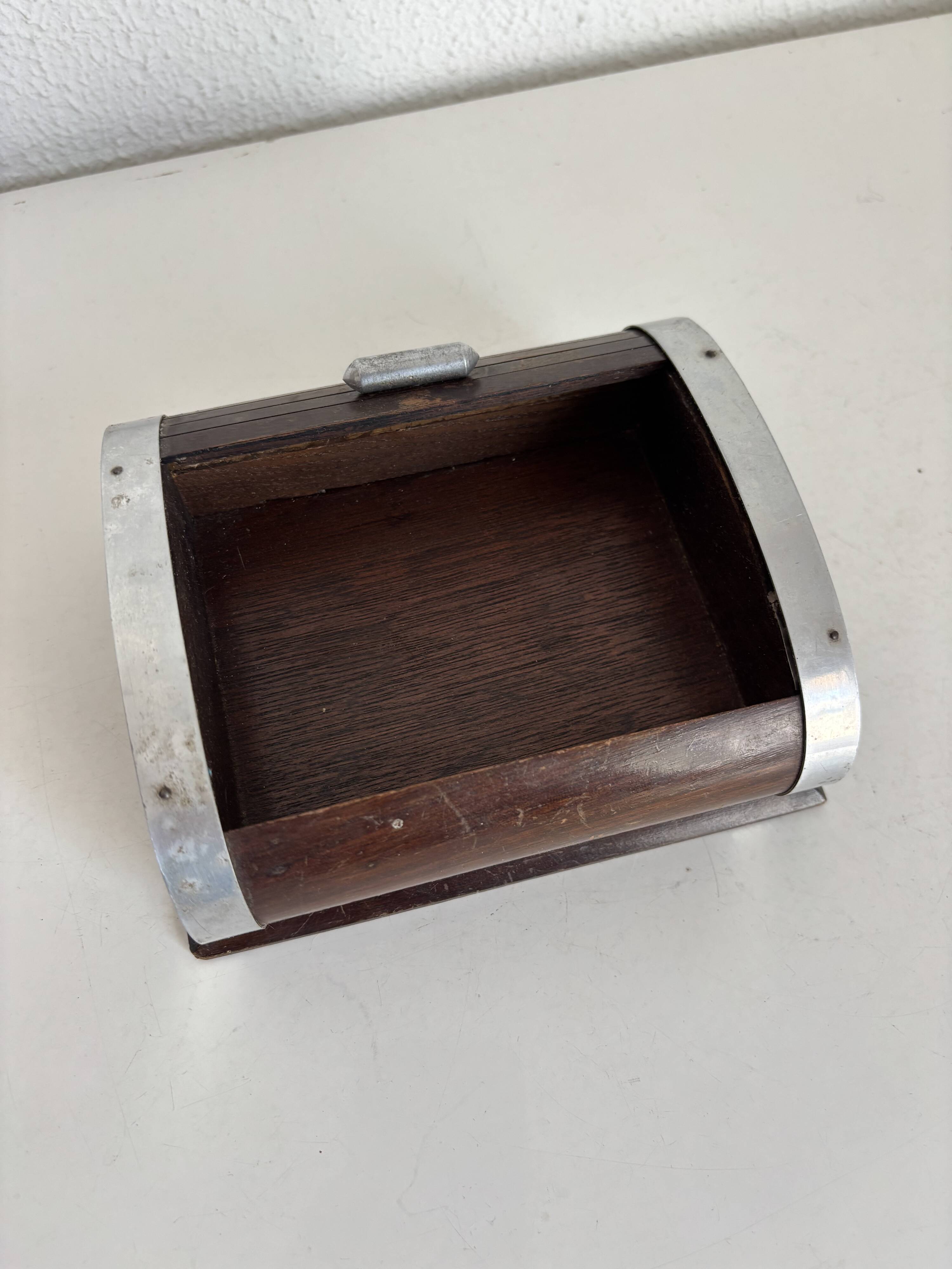 Vintage 1960 cigarette holder, wooden and gold metal dispenser - 16 x 13 cm