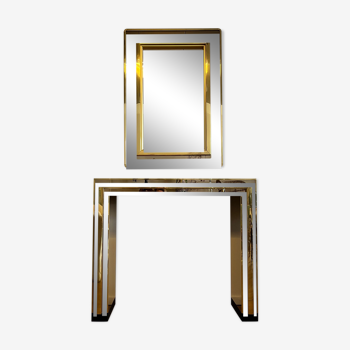 Console Romeo Rega laiton et miroir bicolore avec miroir assorti