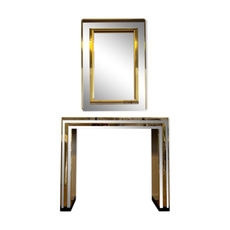 Console Romeo Rega laiton et miroir bicolore avec miroir assorti