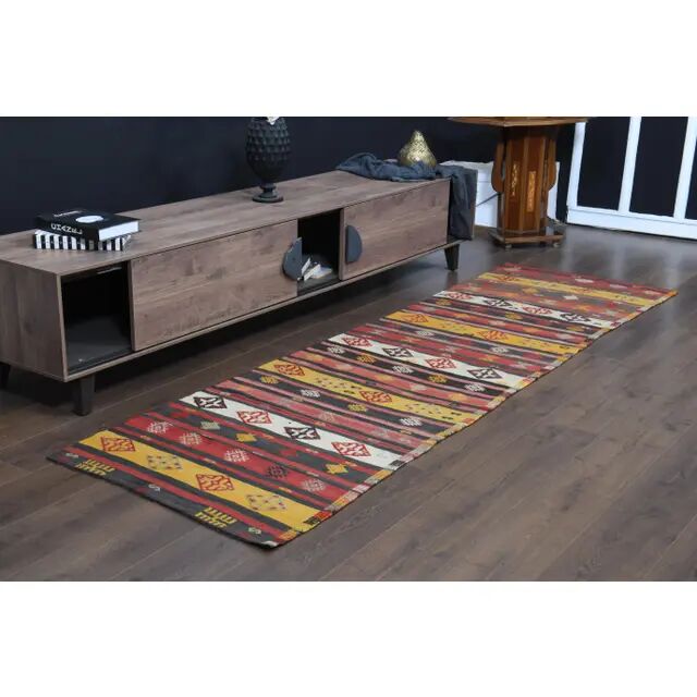 Vintage Turkish Oushak Handmade Wool Cotton Red Runner Rug 85x284