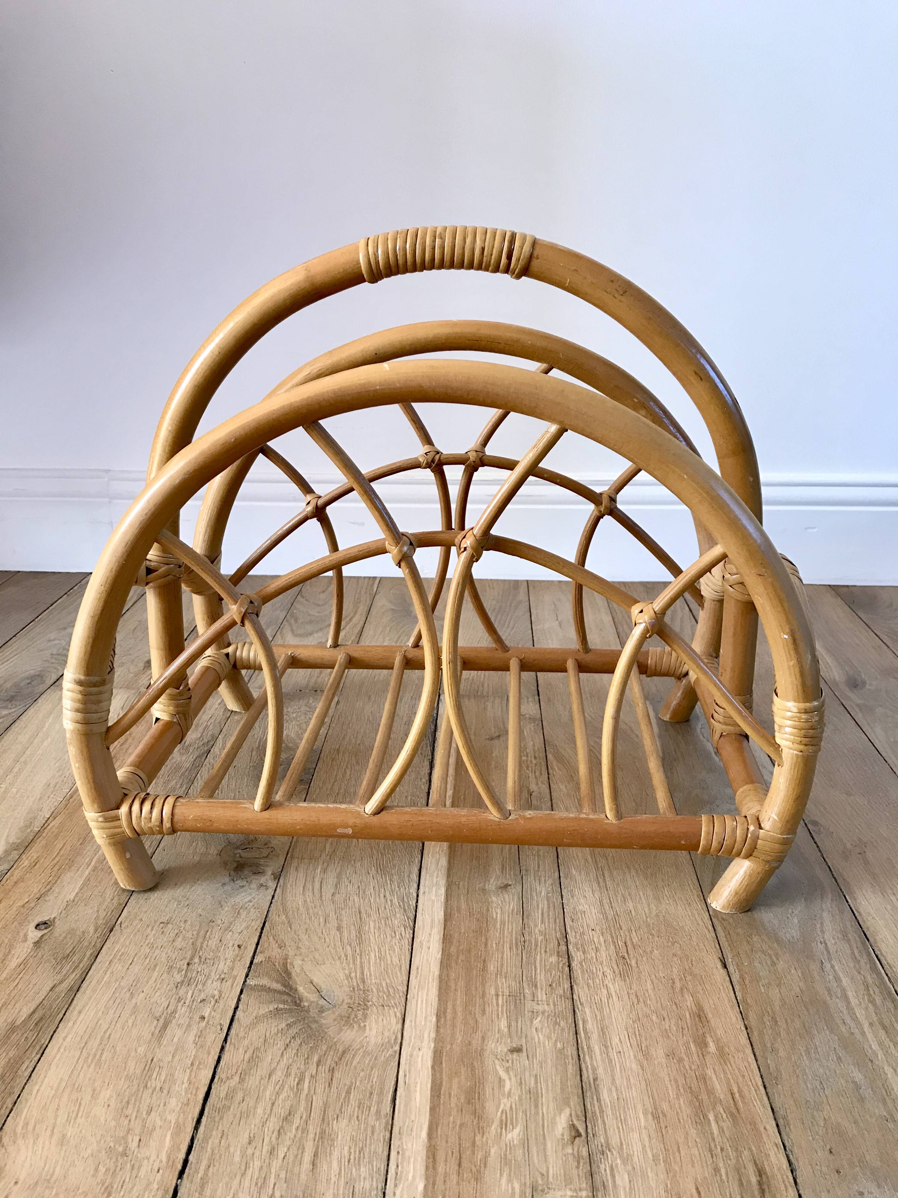 Rattan and bamboo magazine rack from the 60s