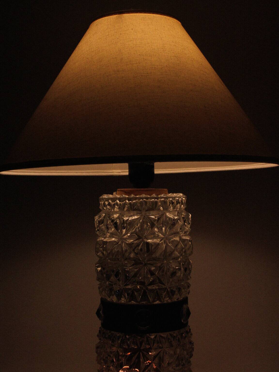 Mid-Century Textured Glass And Wooden Table Lamp, Denmark, 1960s