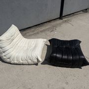 100% authentic Ligne Roset Togo 1-seater + pouf original leather Black & White