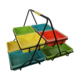 Black metal appetizer set with colorful ceramic ramekins
