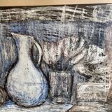 Still life modern gouache painting on paper signed and framed