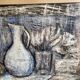 Still life modern gouache painting on paper signed and framed