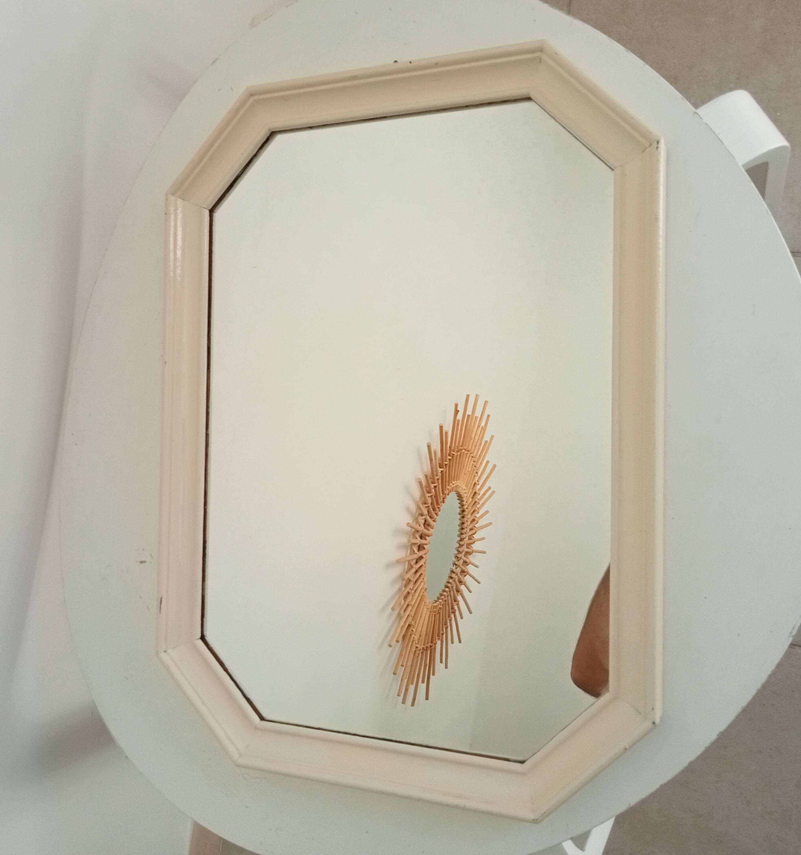 Vintage octagonal white lacquered mirror