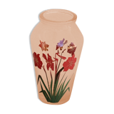 Vintage red-flowered pink glass vase