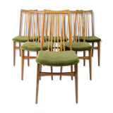Lot de 6 chaises rembourrées Benze Mid Century avec entretoises en bois vert Design danois vintage des années 70