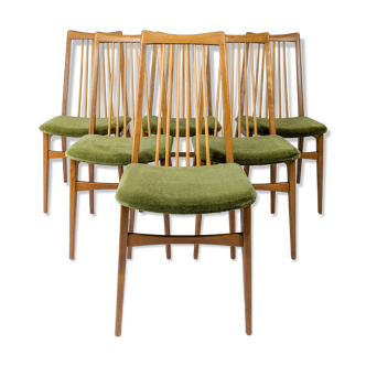 Lot de 6 chaises rembourrées Benze Mid Century avec entretoises en bois vert Design danois vintage des années 70