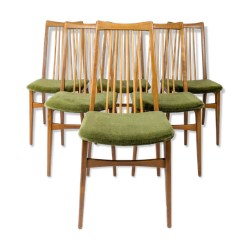 Lot de 6 chaises Benze vintage bois tissu, style Mid-Century classique 60s