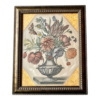 Engraving XVIIth, vase with flowers & butterflies - N. Robert