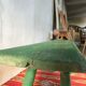 Old vintage bench in green patina fir