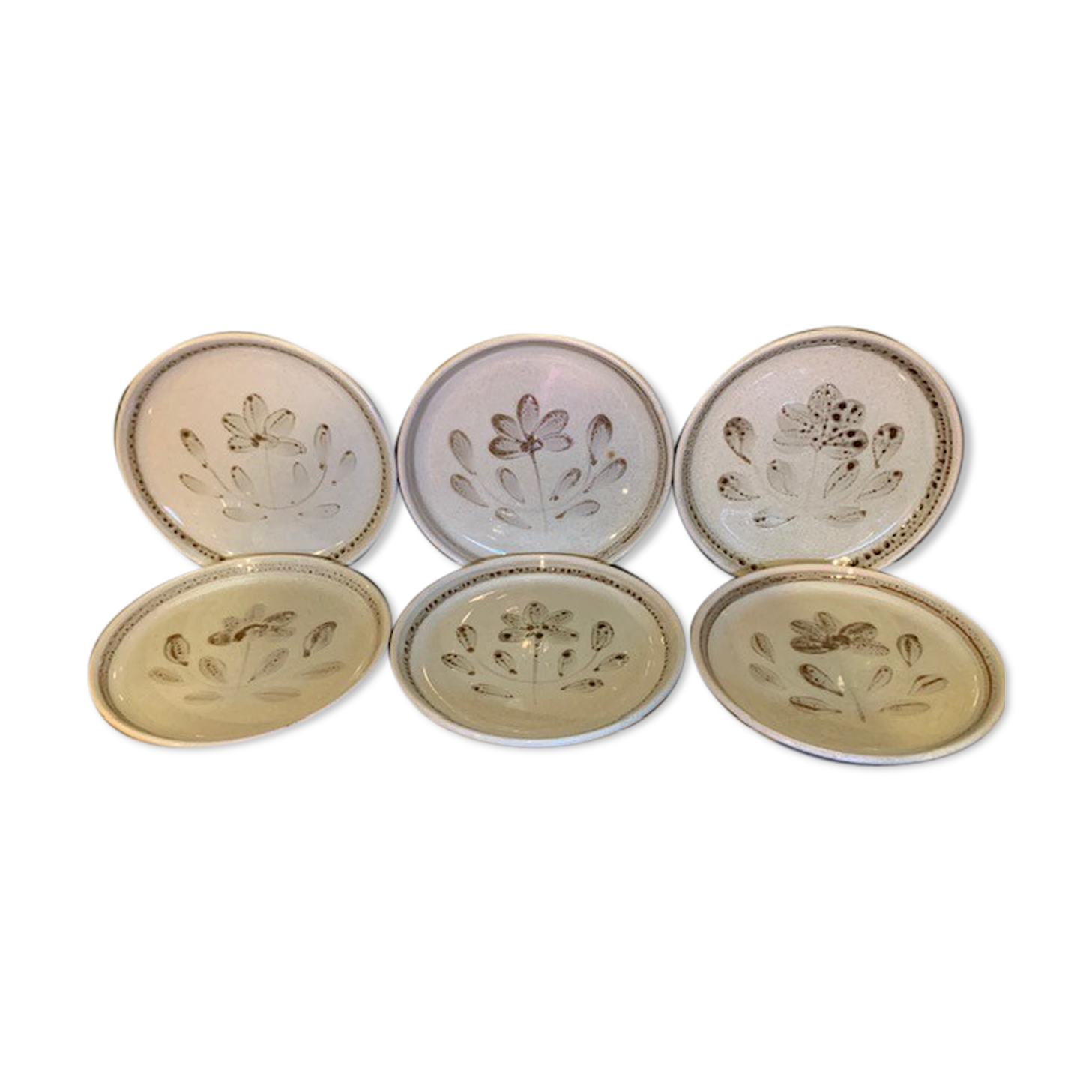 Lot of 6 flat plates in Sarreguemines Jocelyne hand-painted sandstone