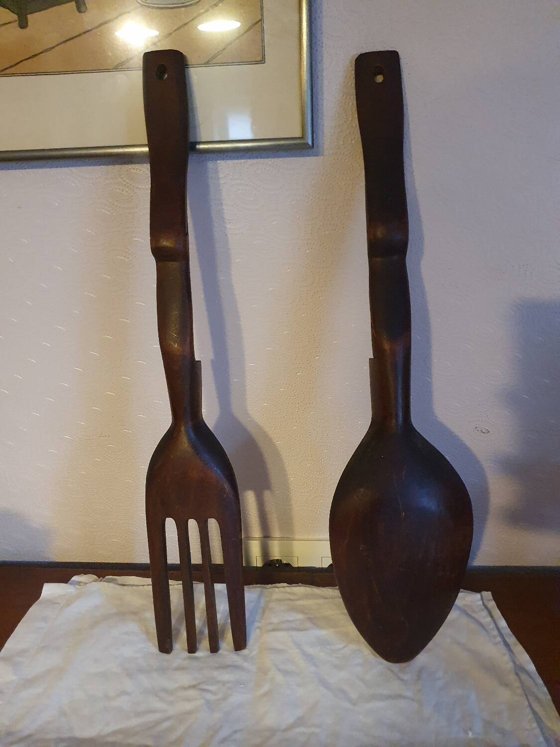 Large wooden serving cutlery folk art vintage African art