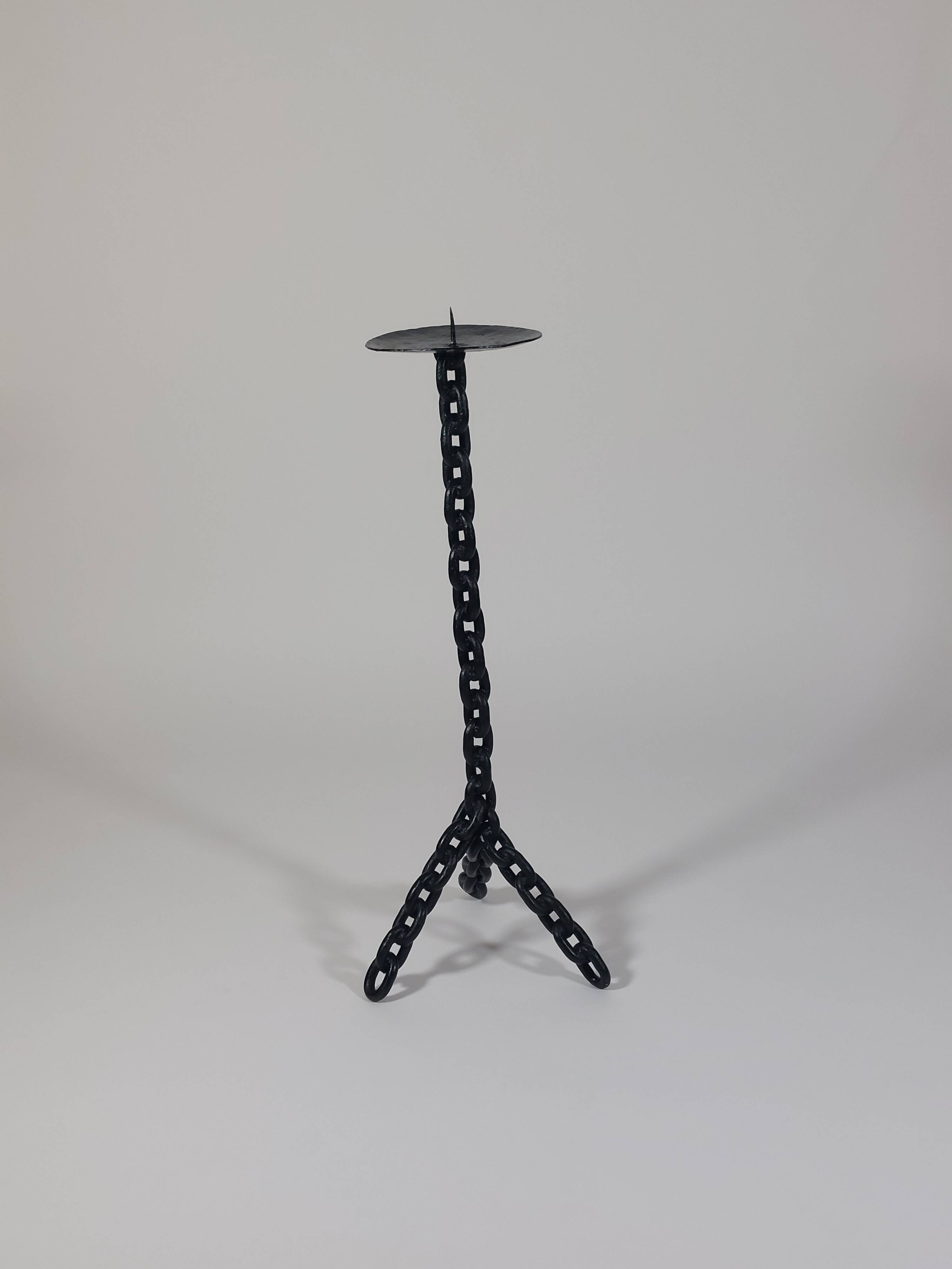 Vintage black brutalist chain floor candlestick