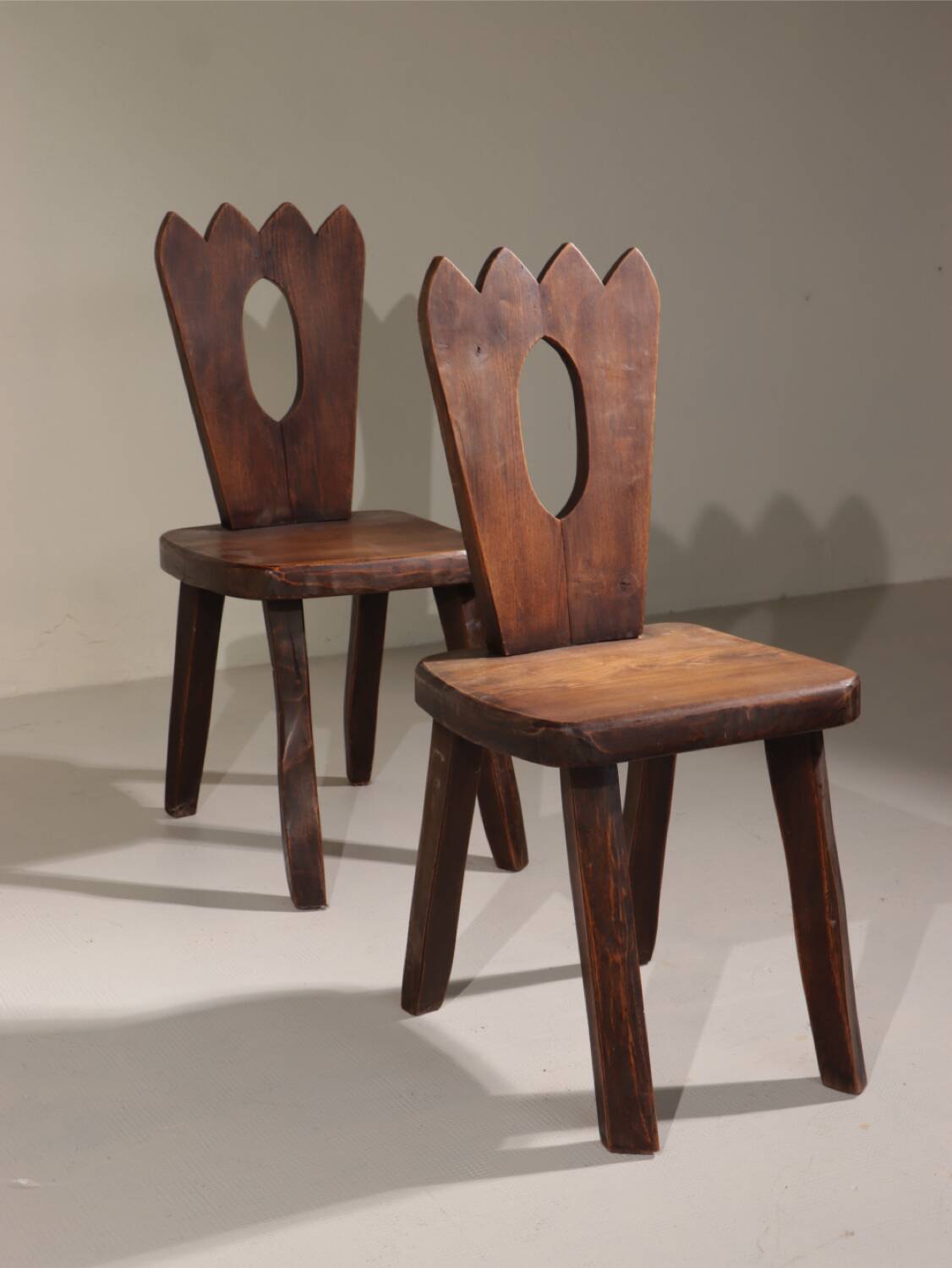 Pair of brutalist chairs in solid elm