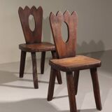 Pair of brutalist chairs in solid elm