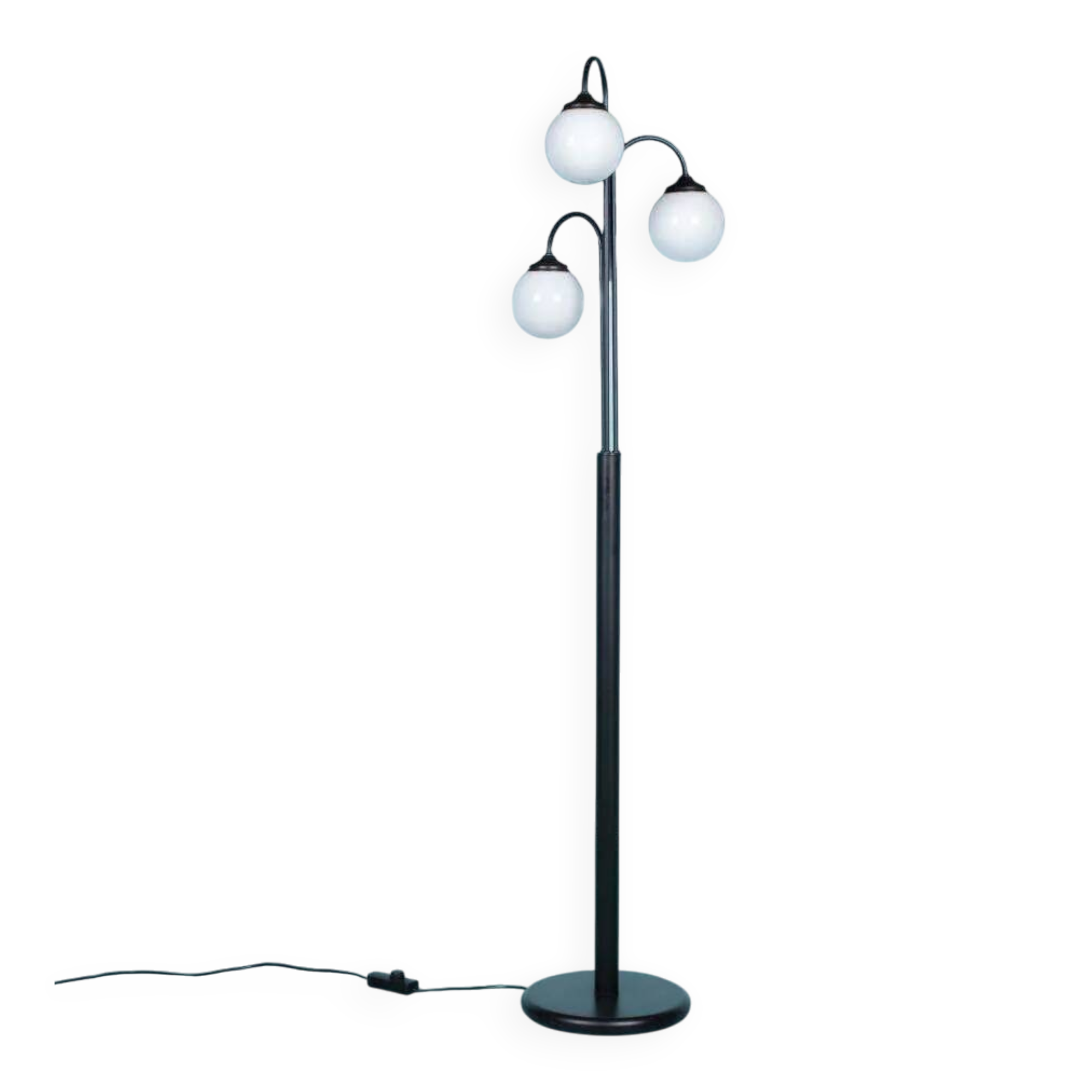 Minimalist floor lamp in glass, space age style.