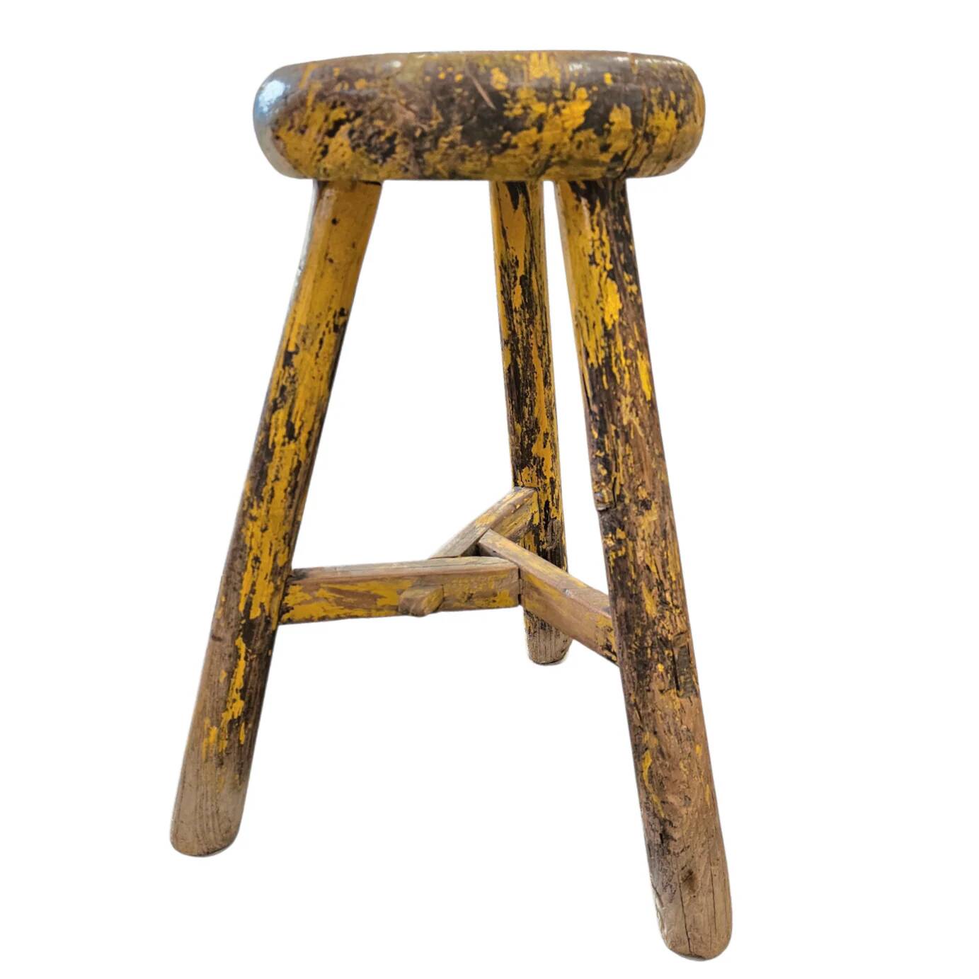 Primitive wooden tripod stool / height 52 cm