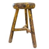Primitive wooden tripod stool / height 52 cm