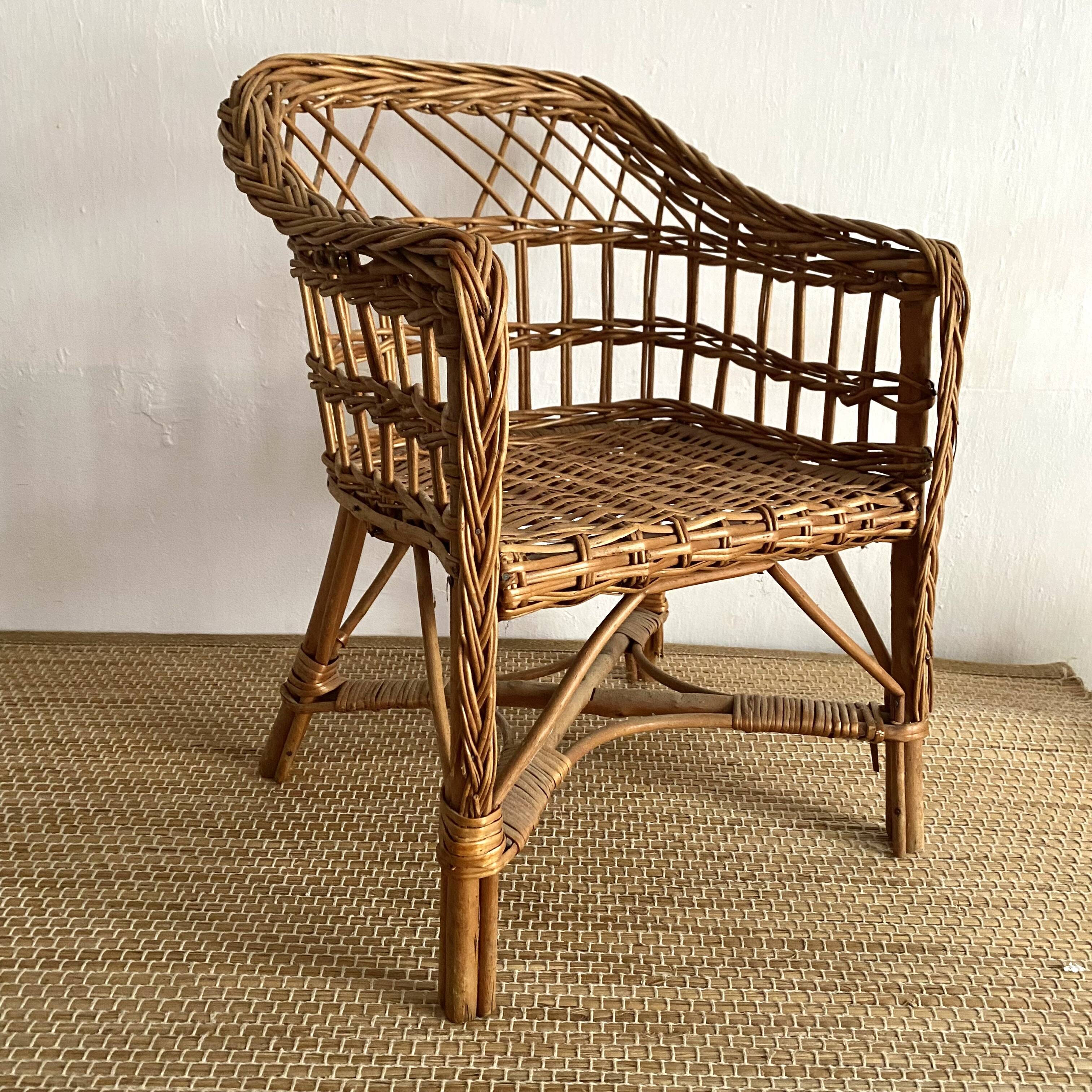 Children's rattan armchair from the 60s and 70s