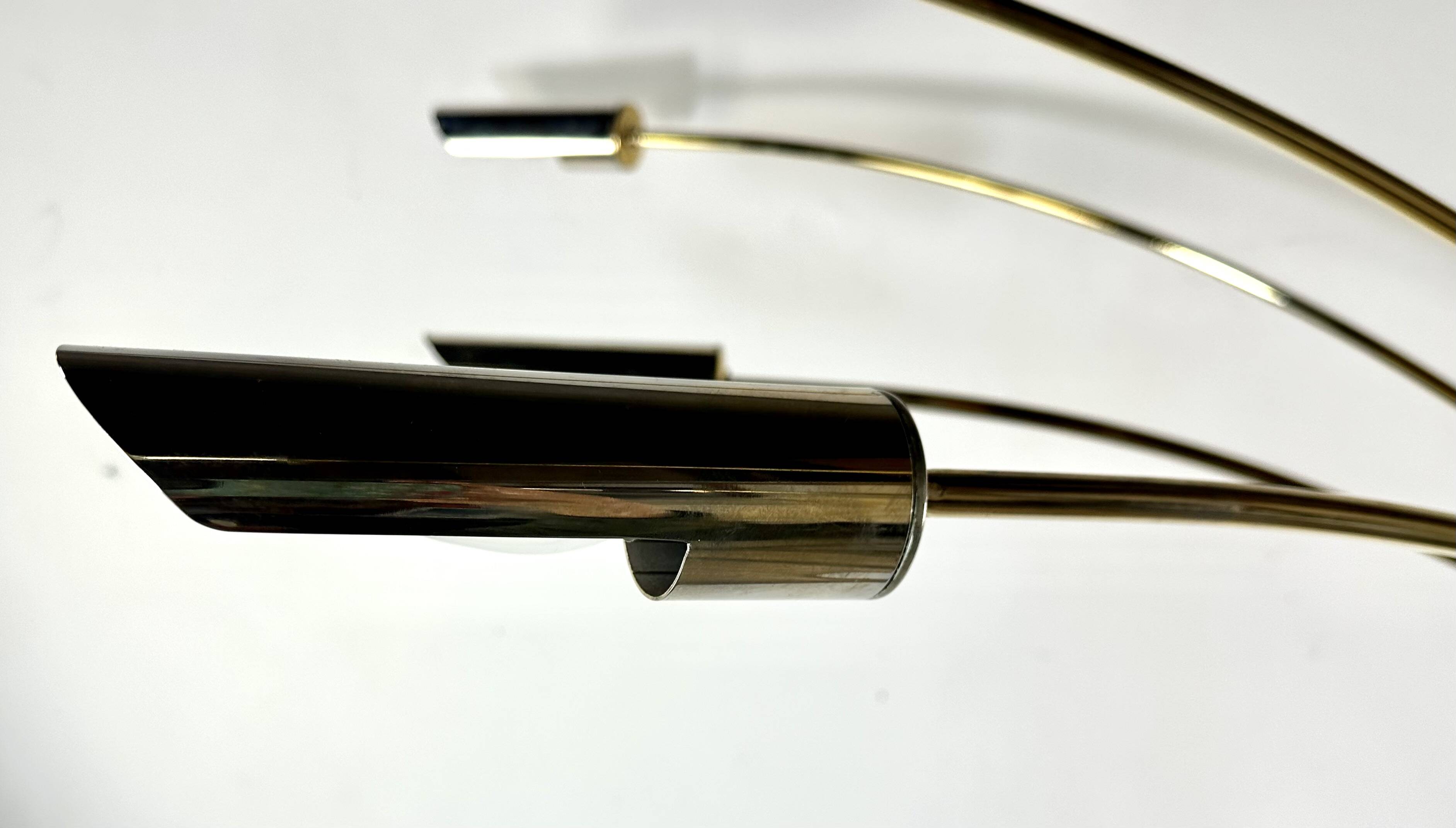 Italian Arc floor lamp with 6 lights in gold brass, 1970s.