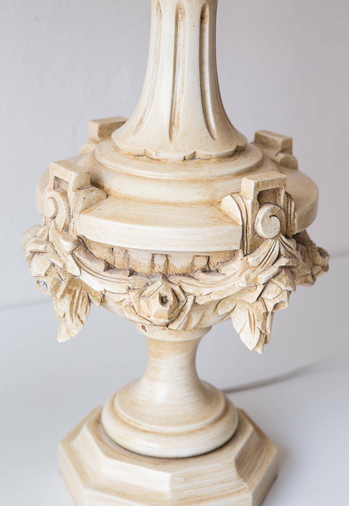 Pair of large painted wood table lamps. Spain, circa 1970s
