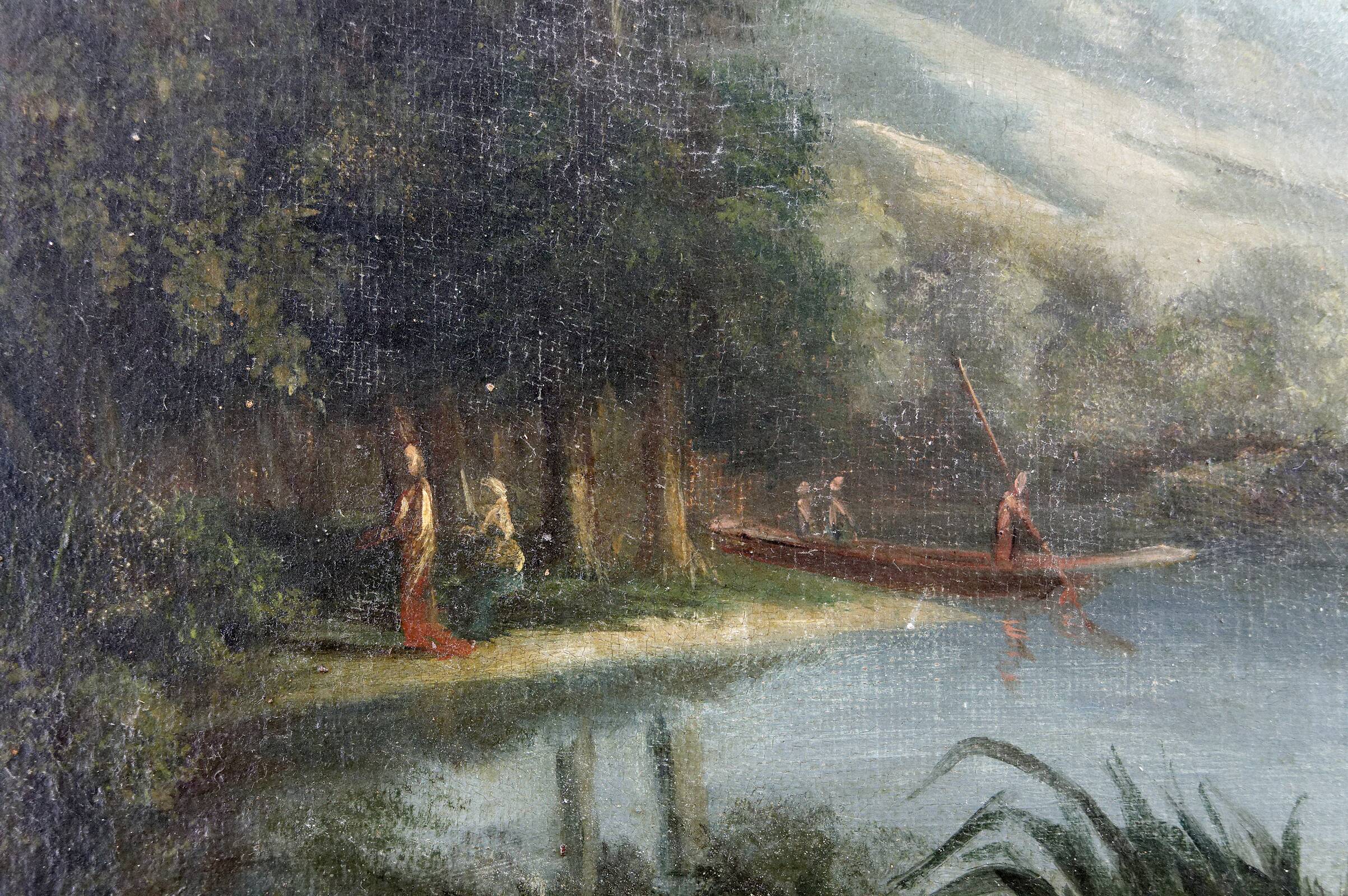 19th century Italian painting, lake scene