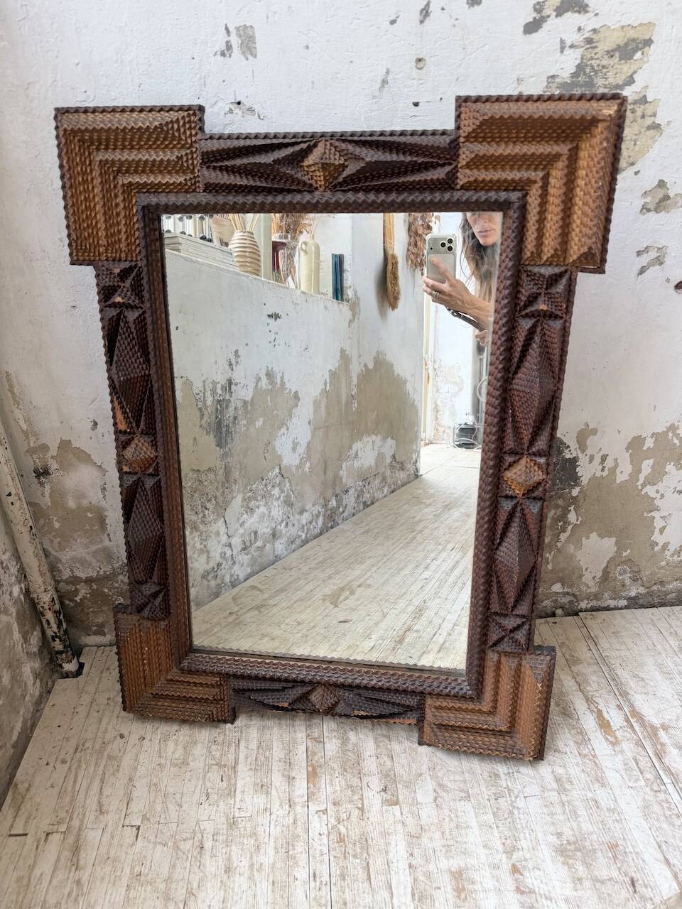 Tramp art mirror 1900 folk art France