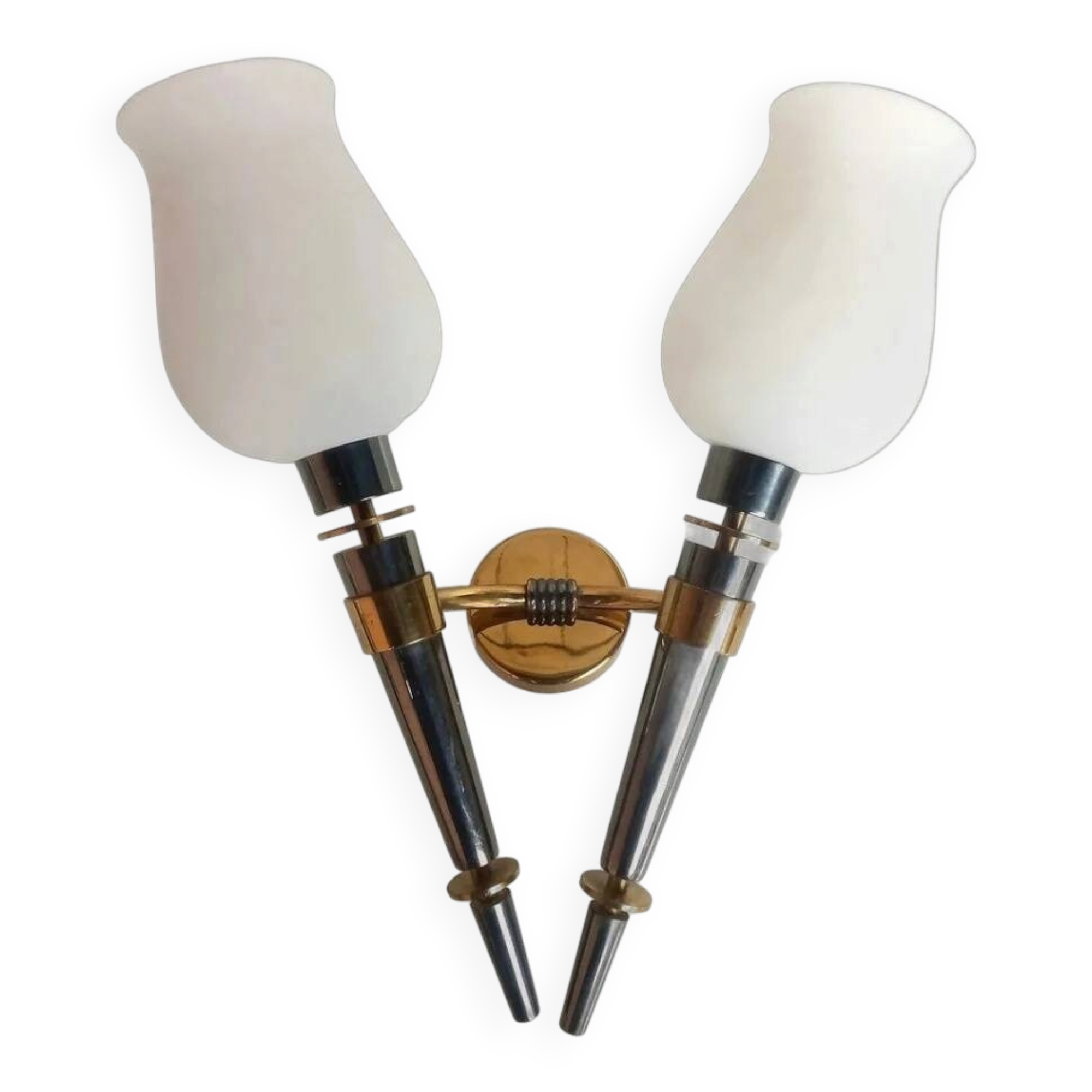 Exceptional double torch wall light modernist Arlus 50s height 44cm