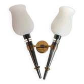 Exceptional double torch wall light modernist Arlus 50s height 44cm