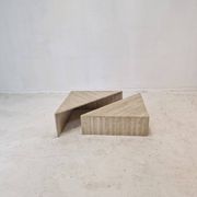 Set of Two Triangle Coffee Tables In Travertine By Up & Up, Italy 1980's