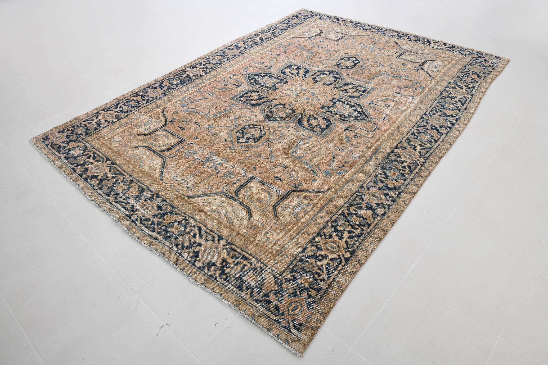Vintage Cream & Navy Blue Persian Rug, 213x298Cm