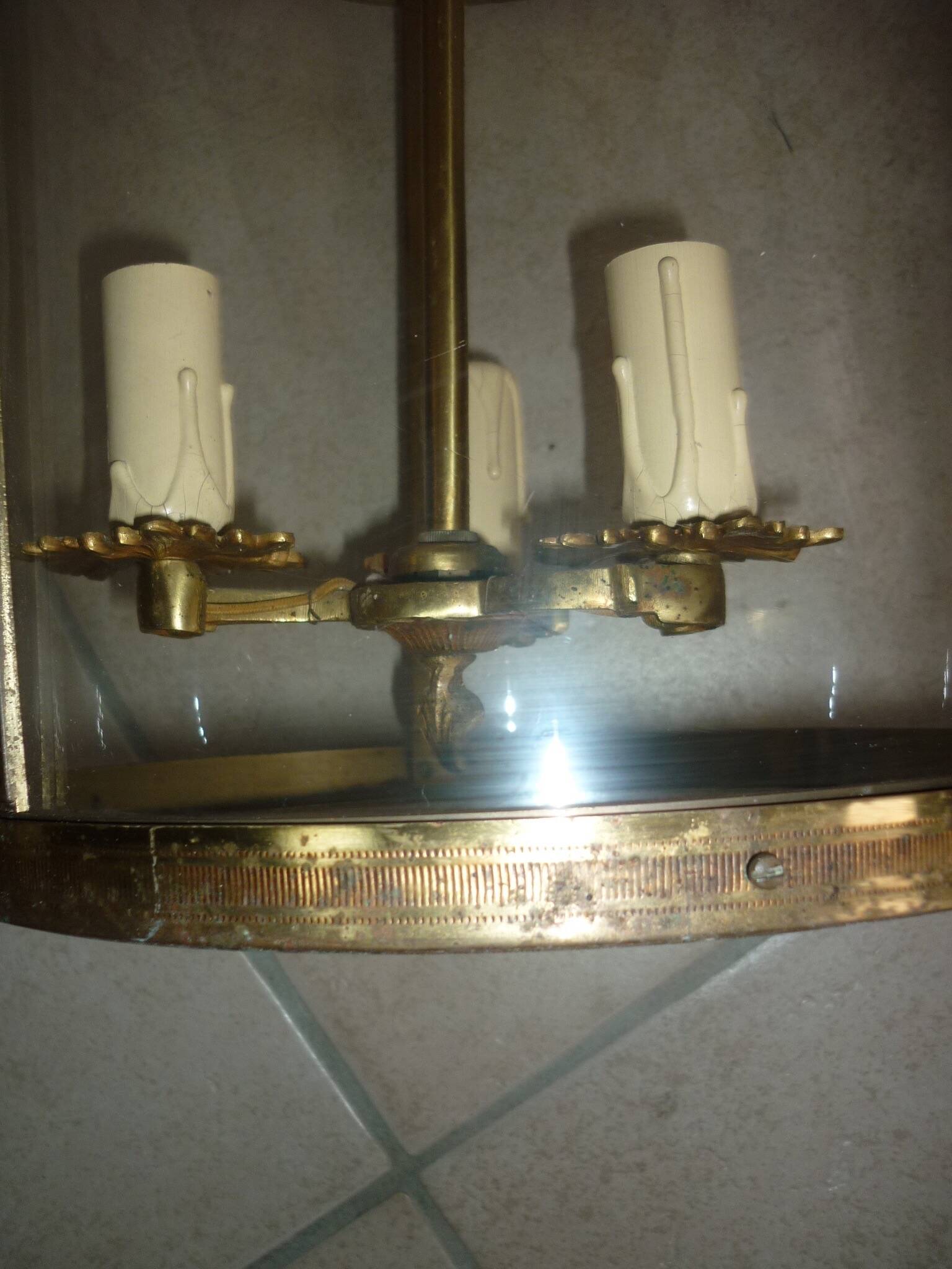 Antique glass and brass lantern pendant light, 3 lights